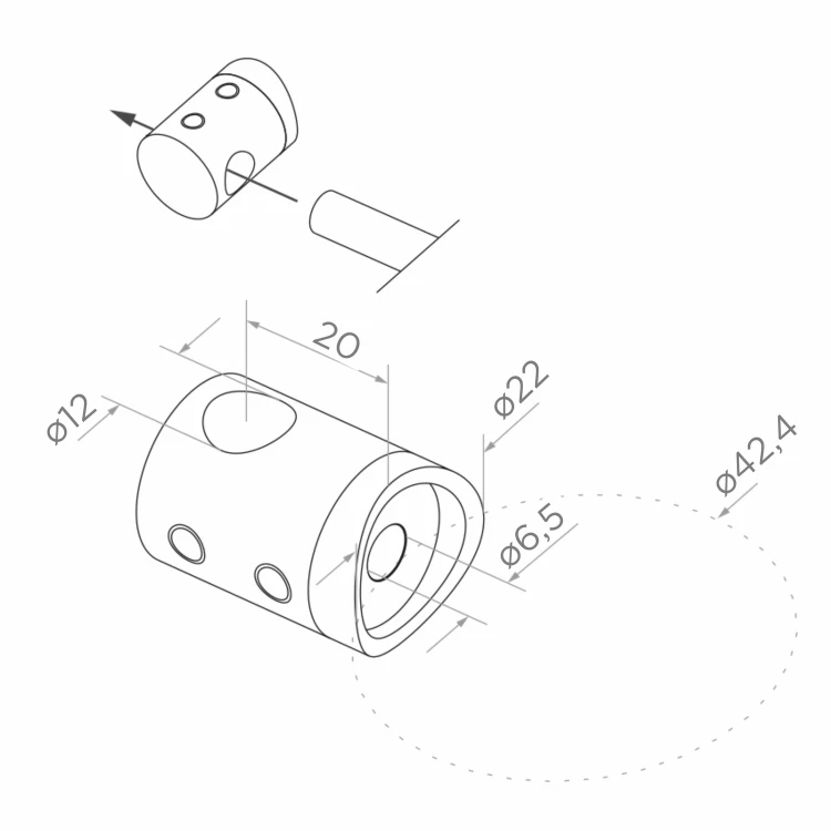 PSG Poteau de rampe intermédiaire traversant ø 42,4 mm AISI 304 – 4 supports, satiné 001-204 (6)