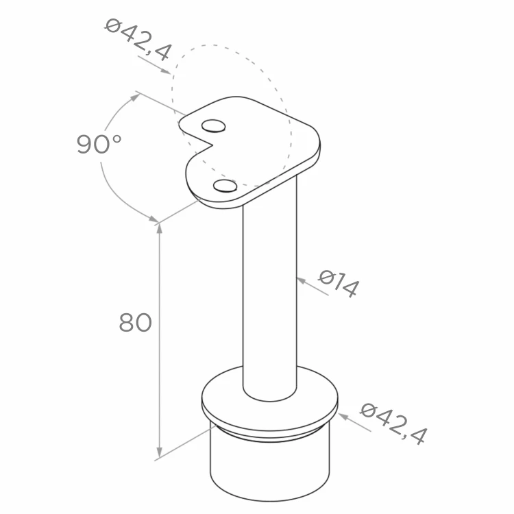 PSG poteau d'angle pour balustrade en acier inoxydable AISI 304 ø42,4 mm H1060 mm avec supports pour tubes ø12 mm 001-206 (4)