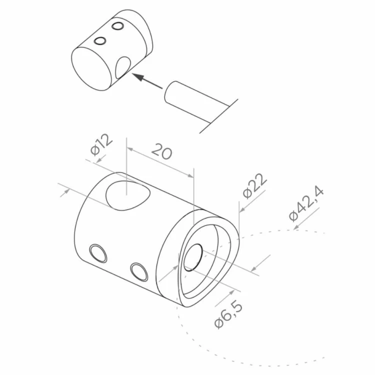 PSG poteau d'angle pour balustrade en acier inoxydable AISI 304 ø42,4 mm H1060 mm avec supports pour tubes ø12 mm 001-206 (5)