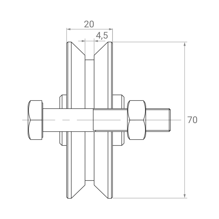 PSG Galet de roulement V Ø 70×20 mm en acier galvanisé pour portail coulissant sur rail 001-295 (2)