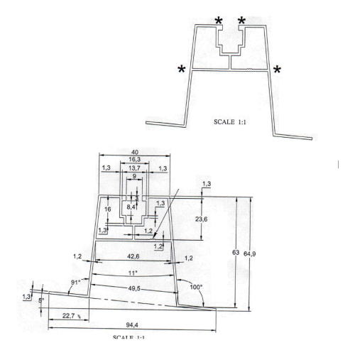 Cavalier trapézoïdal incliné avec joint EPDM H63 L330 – adaptateur de toiture aluminium PV 001-776 (2)