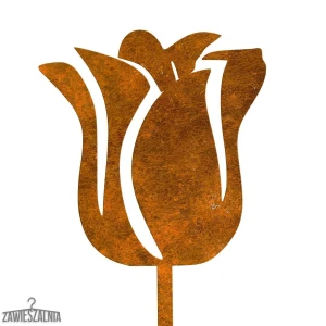 Tuteur décoratif – décoration de jardin tulipe rouillée en acier corten 14×95 cm