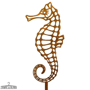 Décoration de jardin hippocampe XXL en corten sur tige 80 cm