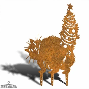 Zawieszalnia – décoration de jardin Chat de Noël XL 58 cm en acier corten