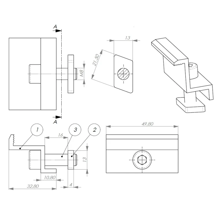 Pince latérale 30mm avec vis et insert PV-03-22 (2)