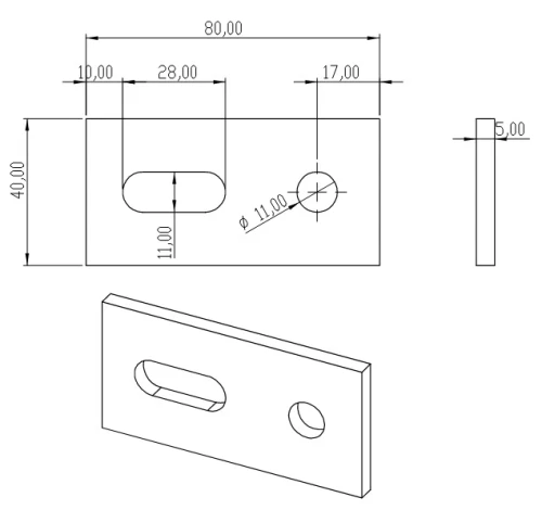 Adaptateur en aluminium 40x80x5 PV-07-05 (1)
