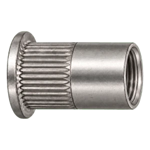 Écrou à river en acier inoxydable A4 M12×23 mm – tête plate, fût moleté – carton de 250 pièces