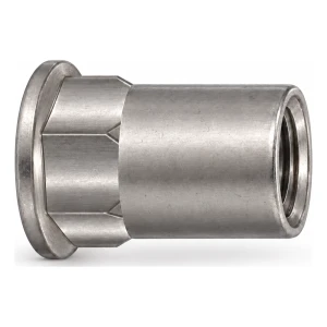 Écrou à river en acier inoxydable A4 M6×15,5 mm – tête plate, fût semi-hexagonal – carton de 250 pièces