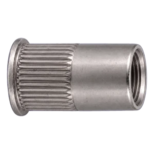 Écrou à river en acier inoxydable A4 M8×15,5 mm – petite tête fraisée, fût moleté – carton de 250 pièces