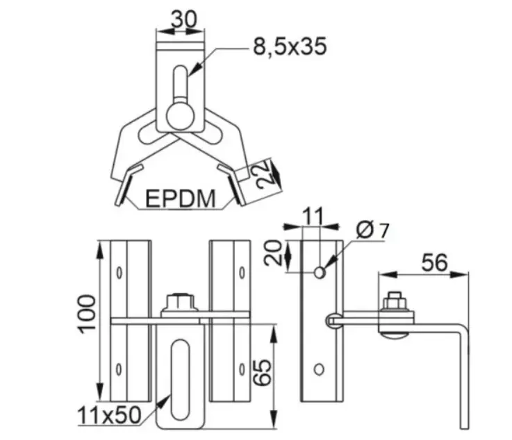 Support trapézoïdal en tôle réglable 10cm acier inoxydable 1.4016 PV-08-32 (2)