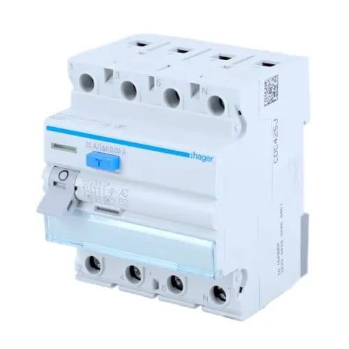 Hager Disjoncteur à courant résiduel 3P+N 25A 30mA AC type GPV-401-79