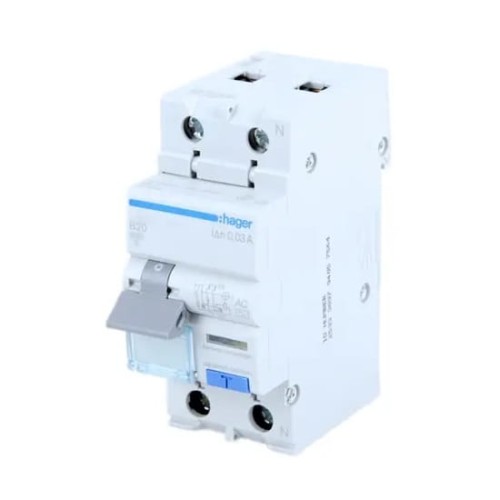 Hager Disjoncteur à courant résiduel avec dispositif de surintensité B 16A 1P+N 6kA 30mA type AC GPV-401-91