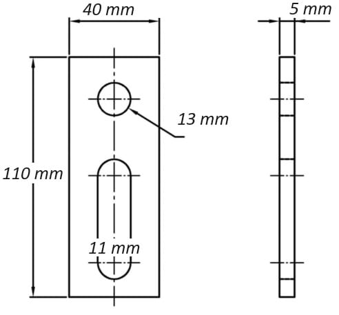 Adaptateur de fixation M12 110x40x5 Matériau 1.4301 PV-07-06 (1)