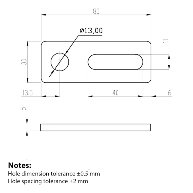 Adaptateur de fixation M12 80x30x5 Matériau 1.4301 PV-07-07 (2)