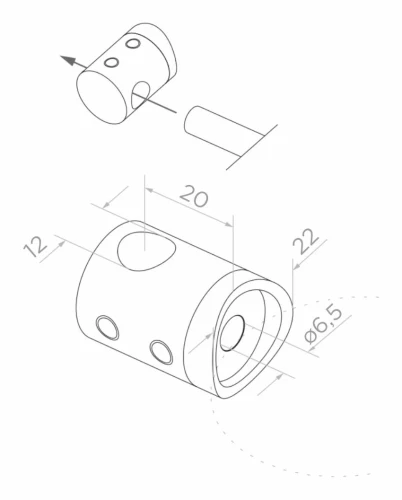 Support traversant pour tige/tube fi 12 mm. système pour tube 42,4 mm, AISI 304 satiné 000-290 (2)
