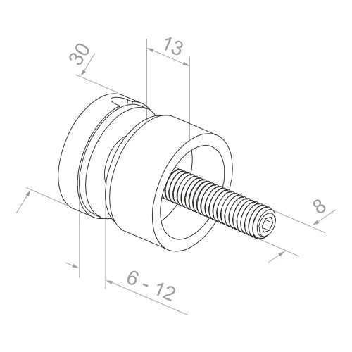 Fixation ponctuelle pour verre fi 30/13/M8x40 verre 6-12 mm AISI 304 système plat satiné 000-295 (2)