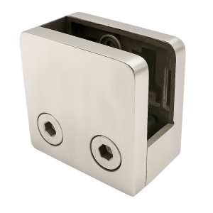 Support de verre 45x45x26 mm avec fixation pin verre 6–10,76 mm AISI 304 système plat satiné