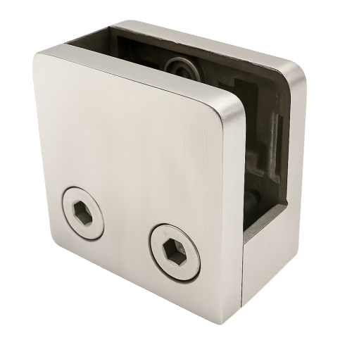 Support de verre 45x45x26 mm avec fixation pin verre 6–10,76 mm AISI 304 système plat satiné 000-268 (1)