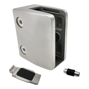 Support verre 12-17,52 mm console et pin 65x55x37 mm AISI 304 système plat satiné