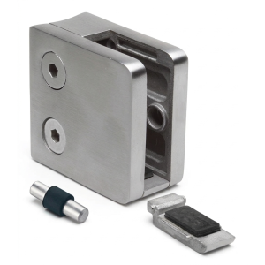 Support verre 6-10,76 mm 45x45x26 mm pin AISI 304 système 42,4 mm satiné