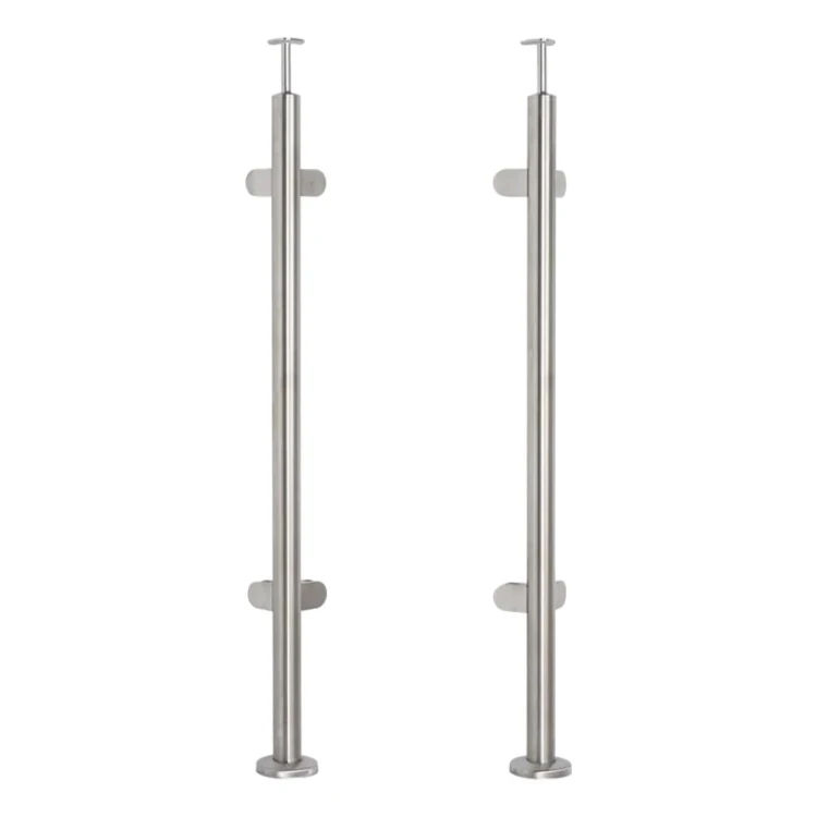 Poteau de balustrade d'angle pour verre ø 42,4x1060/1102,4mm 4 fixations poli 000-559 (1)