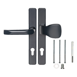 Poignée de porte avec plaque et bouton 90 mm – anthracite, cache rectangulaire