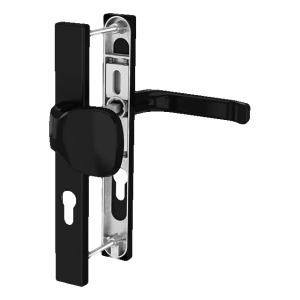 Poignée de porte PSG avec bouton sur plaque 72mm noire – cache-vis rectangulaire