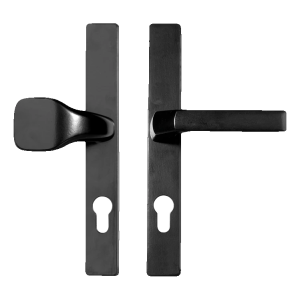 Plaque de porte avec poignée et bouton 72 mm noir – acier, peint par poudrage