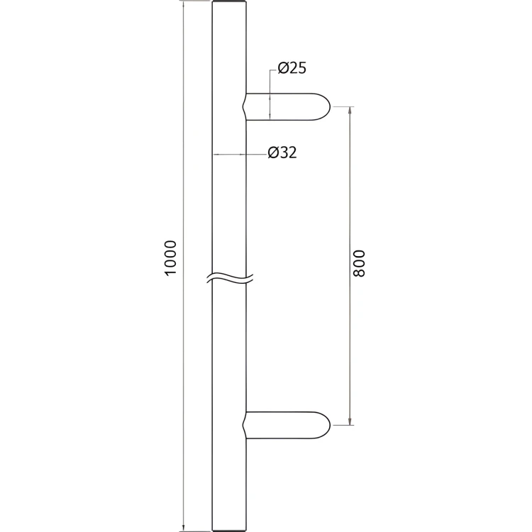 Poignée-tirant de porte unilatérale ronde 45° acier AISI 304 satiné 32×1000 mm 000-752 (4)