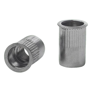 Rivet écrou traversant M6 A2 AISI 304 – collerette conique réduite, moletée
