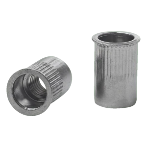 Écrou à river traversant M8 A2 – collerette conique réduite, moletée, AISI 304