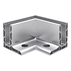 Kozza KE 105 – profilé L d'angle 90° pour garde-corps tout verre, extérieur, fixation longitudinale par le haut