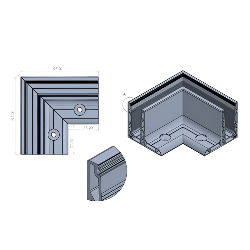 Kozza KE 105 – profilé L d'angle 90° pour garde-corps tout verre, extérieur, fixation longitudinale par le haut 000-866 (2)