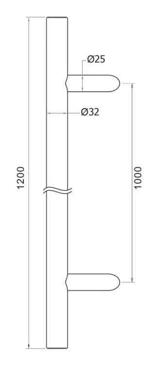 PSG poignée de porte unilatérale ronde noire 32×1200 mm AISI 304 – fixation 45° 000-721 (5)
