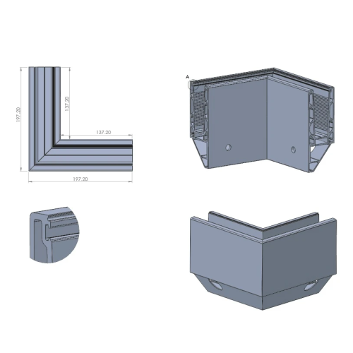 Kozza KE 120 – profilé en U d'angle 90° pour balustrades tout verre, extérieur, fixation latérale 000-874 (2)
