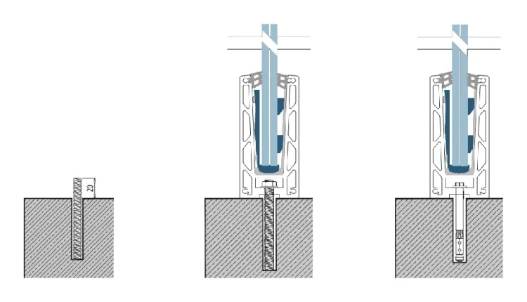 Kozza KF 1000 – profilé aluminium en U pour garde-corps tout verre 5000 mm avec évacuation d'eau 000-878 (9)