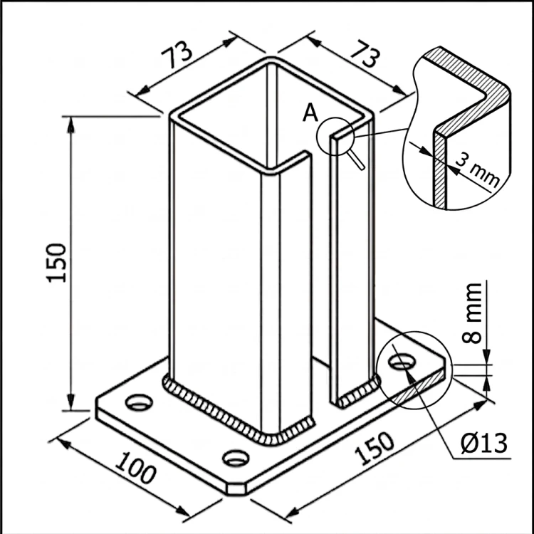 Base pour poteau de clôture 80x80 mm 8 mm vert 000-787 (5)