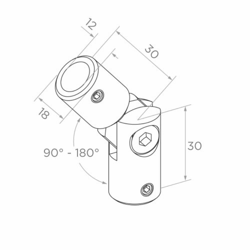 Postal – coude articulé de balustrade 90°–180° pour barre Ø 12 mm, AISI 304 satiné 001-146 (2)