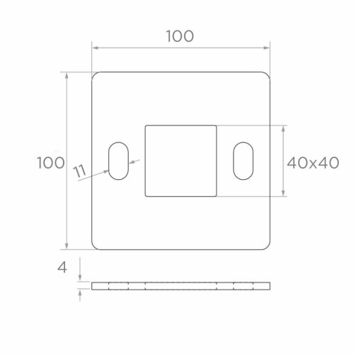 Embase de poteau de balustrade à souder 100×100 mm – acier inoxydable AISI 304, système 40×40 001-162 (2)